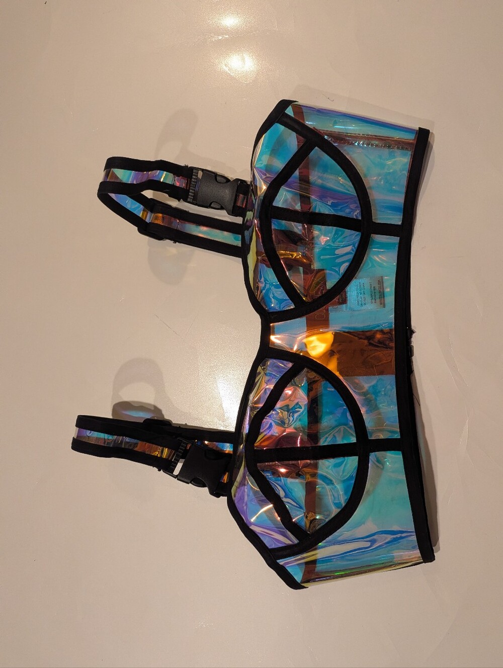 Club Exx Dolls Kill Clear Holographic PVC Rave Bra Top - XS
